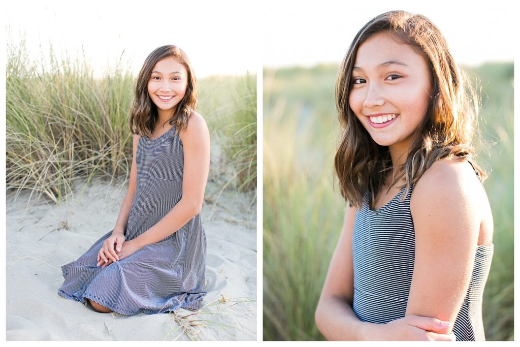 portrait of young girl playing at beach