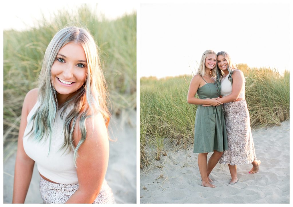 two sisters posing for beach family photos with their family members at Cannon Beach oregon 