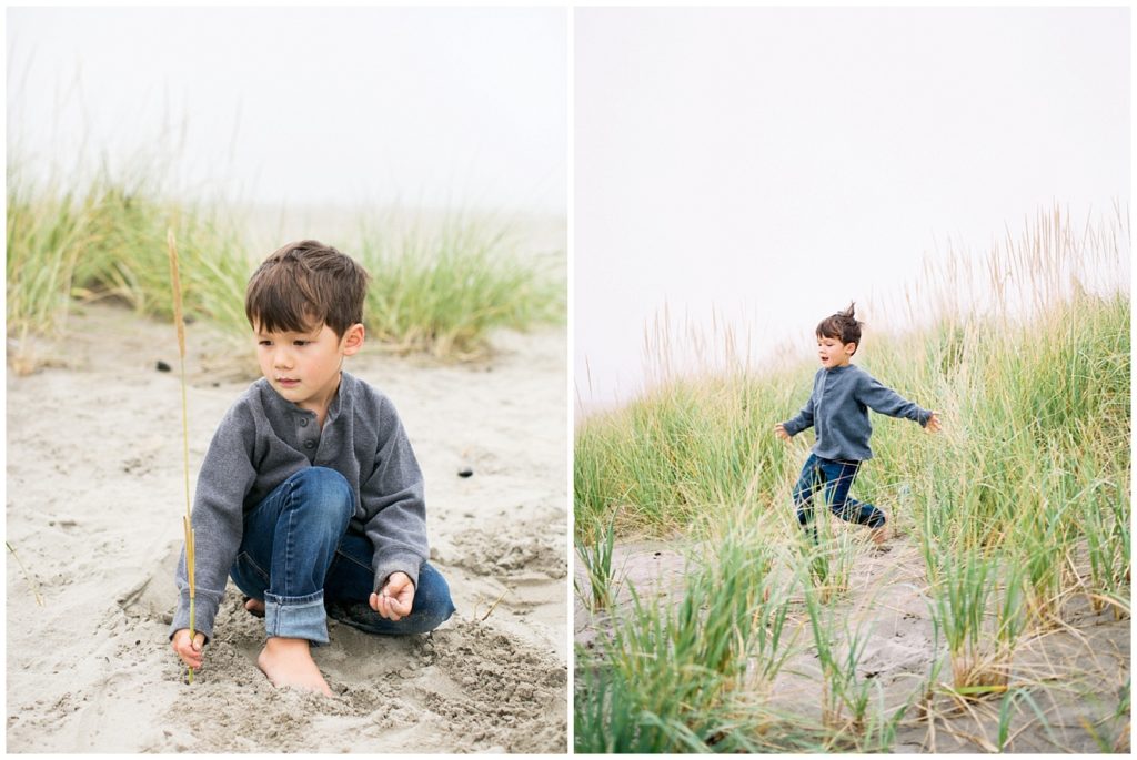 Portland Family Photographer taking kids portraits at beach